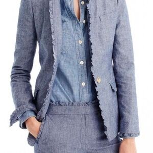 J. Crew Regent Ruffle‎ Trim Chambray Blazer